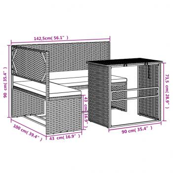 Gartensofa in L-Form mit Tisch und Kissen Schwarz Poly Rattan