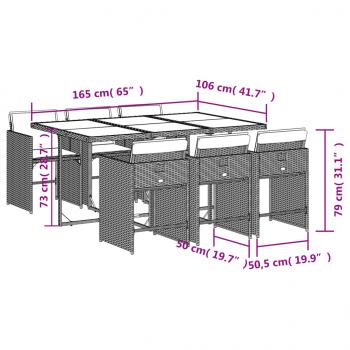 7-tlg. Garten-Essgruppe mit Kissen Hellgrau Poly Rattan