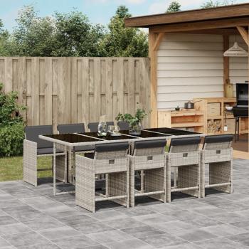 ARDEBO.de - 9-tlg. Garten-Essgruppe mit Kissen Hellgrau Poly Rattan