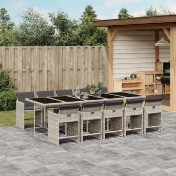 ARDEBO.de - 11-tlg. Garten-Essgruppe mit Kissen Hellgrau Poly Rattan