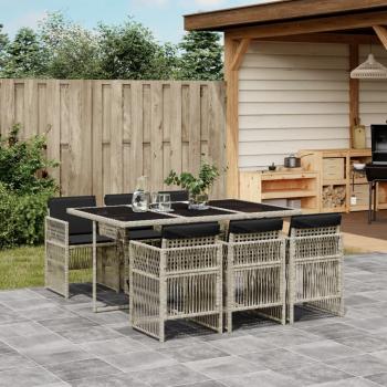 ARDEBO.de - 7-tlg. Garten-Essgruppe mit Kissen Hellgrau Poly Rattan