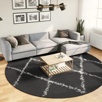 ARDEBO.de - Teppich Shaggy Hochflor Modern Schwarz und Creme Ø 280 cm