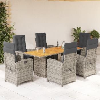 ARDEBO.de - 7-tlg. Garten-Essgruppe mit Kissen Grau Poly Rattan