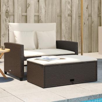 ARDEBO.de - Gartensofa mit Kissen 2-Sitzer Braun Poly Rattan