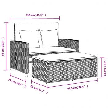 Gartensofa mit Kissen 2-Sitzer Braun Poly Rattan