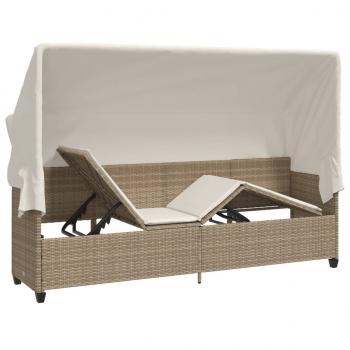 Sonnenliege mit Dach und Kissen Beige Poly Rattan