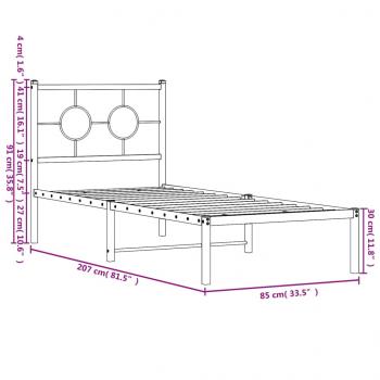 Bettgestell mit Kopfteil Metall Schwarz 80x200 cm