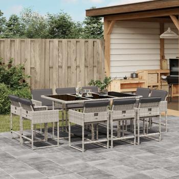 ARDEBO.de - 11-tlg. Garten-Essgruppe mit Kissen Hellgrau Poly Rattan