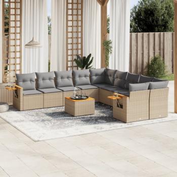 ARDEBO.de - 11-tlg. Garten-Sofagarnitur mit Kissen Beige Poly Rattan