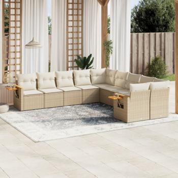 ARDEBO.de - 10-tlg. Garten-Sofagarnitur mit Kissen Beige Poly Rattan