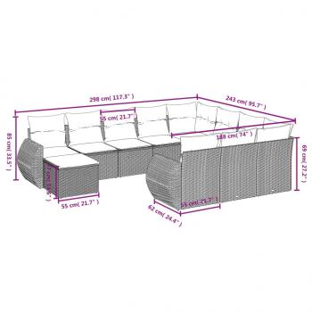 11-tlg. Garten-Sofagarnitur mit Kissen Schwarz Poly Rattan