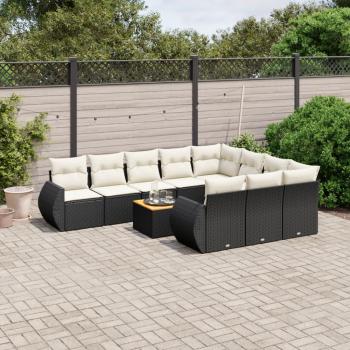 ARDEBO.de - 11-tlg. Garten-Sofagarnitur mit Kissen Schwarz Poly Rattan