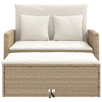 Gartensofa mit Kissen 2-Sitzer Beige Poly Rattan