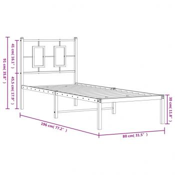 Bettgestell mit Kopfteil Metall Weiß 75x190 cm