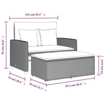 Gartensofa mit Kissen 2-Sitzer Hellgrau Poly Rattan