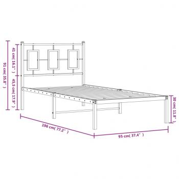 Bettgestell mit Kopfteil Metall Weiß 90x190 cm