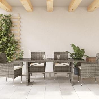 Gartentisch mit Glasplatte Grau 190x80x74 cm Poly Rattan