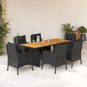 ARDEBO.de - 7-tlg. Garten-Essgruppe mit Kissen Schwarz Poly Rattan