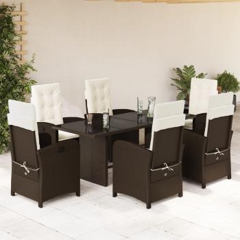 ARDEBO.de - 7-tlg. Garten-Essgruppe mit Kissen Braun Poly Rattan