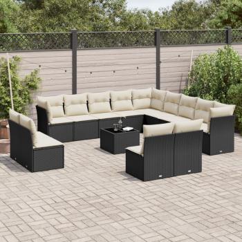 ARDEBO.de - 14-tlg. Garten-Sofagarnitur mit Kissen Schwarz Poly Rattan