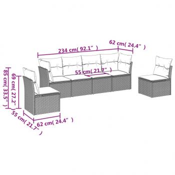 6-tlg. Garten-Sofagarnitur mit Kissen Braun Poly Rattan