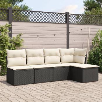 ARDEBO.de - 5-tlg. Garten-Sofagarnitur mit Kissen Schwarz Poly Rattan