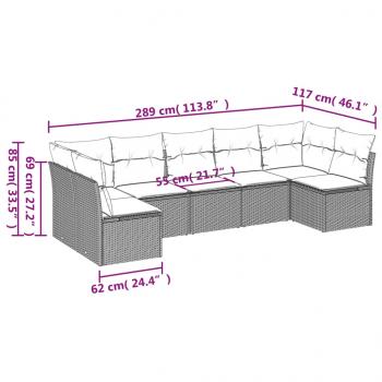 7-tlg. Garten-Sofagarnitur mit Kissen Schwarz Poly Rattan