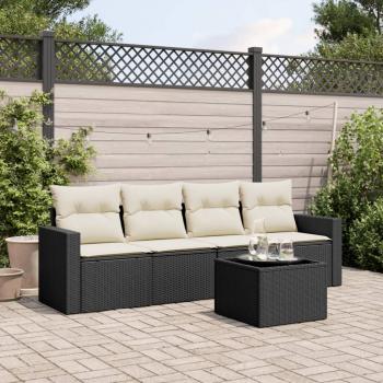 ARDEBO.de - 5-tlg. Garten-Sofagarnitur mit Kissen Schwarz Poly Rattan