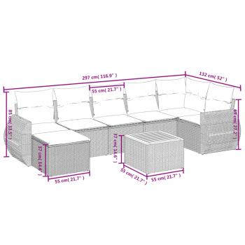 8-tlg. Garten-Sofagarnitur mit Kissen Schwarz Poly Rattan