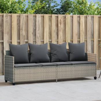 ARDEBO.de - Sonnenliege mit Kissen Hellgrau Poly Rattan