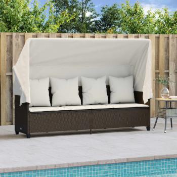 Sonnenliege mit Dach und Kissen Braun Poly Rattan