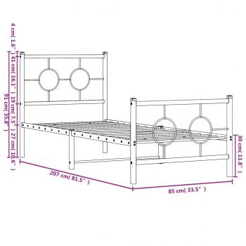 Bettgestell mit Kopf- und Fußteil Metall Schwarz 80x200 cm