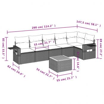 7-tlg. Garten-Sofagarnitur mit Kissen Schwarz Poly Rattan