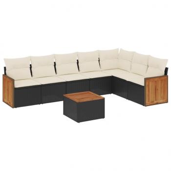 8-tlg. Garten-Sofagarnitur mit Kissen Schwarz Poly Rattan