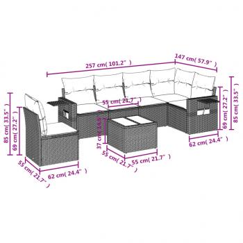 7-tlg. Garten-Sofagarnitur mit Kissen Schwarz Poly Rattan