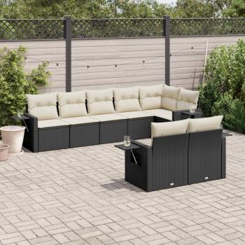 ARDEBO.de - 8-tlg. Garten-Sofagarnitur mit Kissen Schwarz Poly Rattan