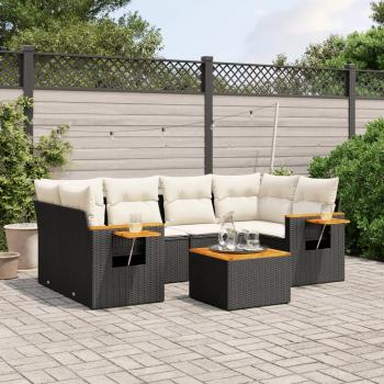 ARDEBO.de - 7-tlg. Garten-Sofagarnitur mit Kissen Schwarz Poly Rattan