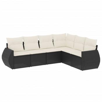 6-tlg. Garten-Sofagarnitur mit Kissen Schwarz Poly Rattan