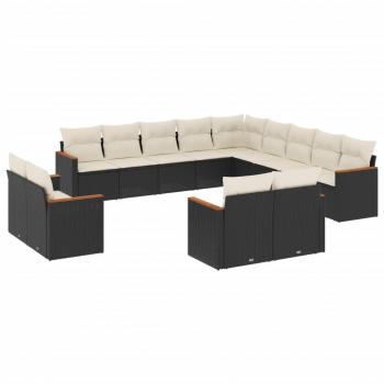 13-tlg. Garten-Sofagarnitur mit Kissen Schwarz Poly Rattan