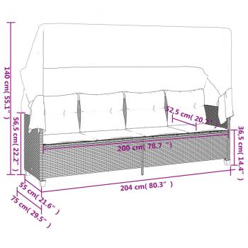 Sonnenliege mit Dach und Kissen Hellgrau Poly Rattan