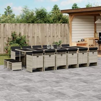 ARDEBO.de - 17-tlg. Garten-Essgruppe mit Kissen Hellgrau Poly Rattan