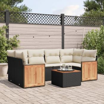 ARDEBO.de - 7-tlg. Garten-Sofagarnitur mit Kissen Schwarz Poly Rattan