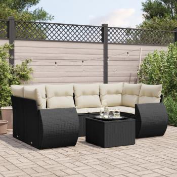 ARDEBO.de - 7-tlg. Garten-Sofagarnitur mit Kissen Schwarz Poly Rattan