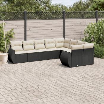 ARDEBO.de - 9-tlg. Garten-Sofagarnitur mit Kissen Schwarz Poly Rattan