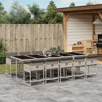 ARDEBO.de - 11-tlg. Garten-Essgruppe mit Kissen Hellgrau Poly Rattan