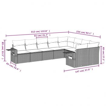 9-tlg. Garten-Sofagarnitur mit Kissen Schwarz Poly Rattan