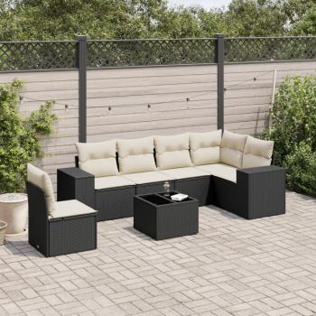 ARDEBO.de - 7-tlg. Garten-Sofagarnitur mit Kissen Schwarz Poly Rattan