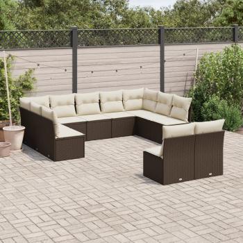 ARDEBO.de - 11-tlg. Garten-Sofagarnitur mit Kissen Braun Poly Rattan