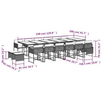 17-tlg. Garten-Essgruppe mit Kissen Hellgrau Poly Rattan