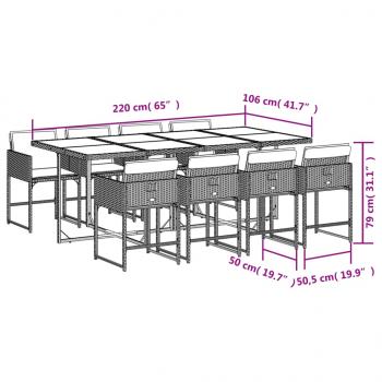 9-tlg. Garten-Essgruppe mit Kissen Hellgrau Poly Rattan